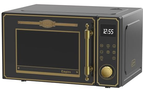 Kaiser Empire M 2530 Em Retro Mikrowelle in Schwarz | 25L | 1200W Grill | 2200W Heißluft | FullTouch-Bedienung mit Drehknebel | Glasfront | Türgriff aus echtem Metall Bronze | 25 Funktionen
