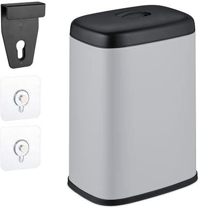 Relaxdays Mülleimer Wandmontage, 5 Liter, Einhängen oder Kleben, Inneneimer, Küchenabfalleimer, Badmülleimer, beige