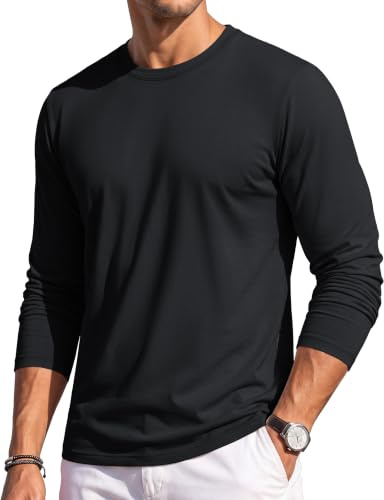TACVASEN Long Sleeve T Shirt for Men Cotton Casual Basic Tee Shirt Crew Neck Lightweight Breathable Tops for Work Jogging Black, 3XL