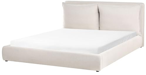 Beliani Modern Fabric EU Super King Size Bed Frame 6ft Upholstered Cushioned Headboard Beige Bajonna