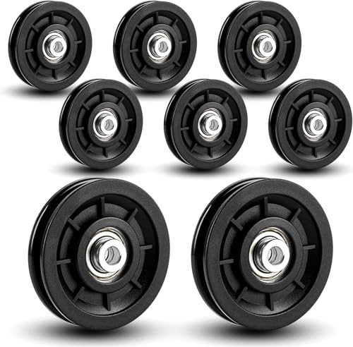 STARVAST 8 Stück Umlenkrolle 90 mm, schwarze Nylon Seilrolle mit 10 mm Innenloch, Riemenscheibe mit leisem Lager, Nutbreite 7,7 mm, Nuttiefe 10 mm, Ersatzrolle für Fitnessgerät Kabelzug