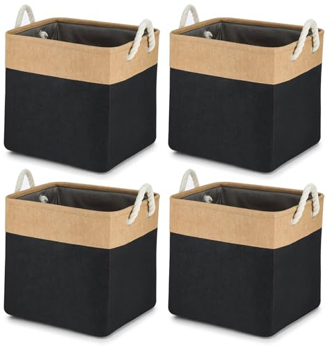 CROWNSHOP 4 Pack Storage Baskets Large Cube Storage Bins Foldable Fabric Organizer Baskets with Handles 13 Inch Closet Organizers for Shelves Clothes Toys Cupboard Nursery Underbed Storage (4)
