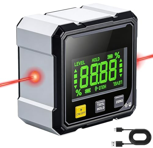 Goniometro digitale, inclinometro laser, base magnetica, livella digitale ricaricabile con display LCD, mirino angolare, livella elettronica magnetica per lavori in legno, progetti di costruzione