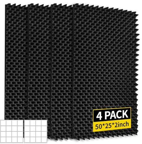 4 Pack Sound Proof Foam Panels 50x25x2 Acoustic Foam Panels Egg Crate Foam for Walls Soundproof Studio Noise Thermal Insulation Soundproofing Waterproof with Adhesive Stickers