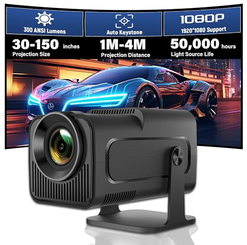 Tragbarer Beamer mit WLAN & Bluetooth - 1920 x 1080P & 300 ANSI, Android 11 Videoprojektor, Automatische Trapezkorrektur, Verstellbarer Ständer für Heimkino, Kinoerlebnis und Outdoor-Unterhaltung