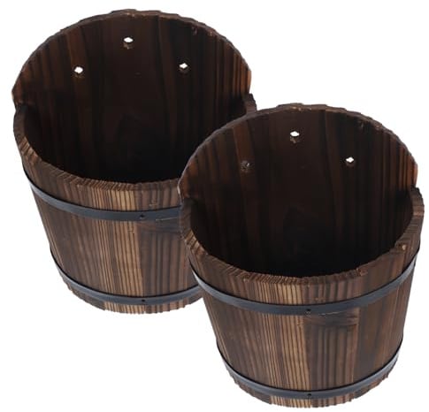 VICASKY Holz Blumentopf 2 Stück mit Eimer Design Hängender Pflanztopf für Zaun und Wand Retro Dekoration für Garten Balkon und Innenbereich Langlebiges Naturholz
