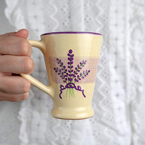 City to Cottage® Cerámica en Morado y Crema | Patrón Lavanda | Hecha y Pintada a Mano | Taza Tazón con Grande Asa para Café Té Latte | Regalo