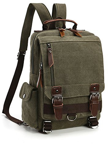 LOSMILE Vintage Rucksack Herren Damen Backpack canvas Daypacks Rucksäcke herrentasche segeltuchtasche Messenger Bag für Arbeit und Schule. (Armeegrün)