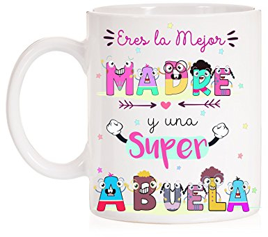 FUNNY CUP Taza Eres la Mejor Madre y Super Abuela - Regalo para Madres o Abuelas - Divertida y Chula Con Caja Decorativa