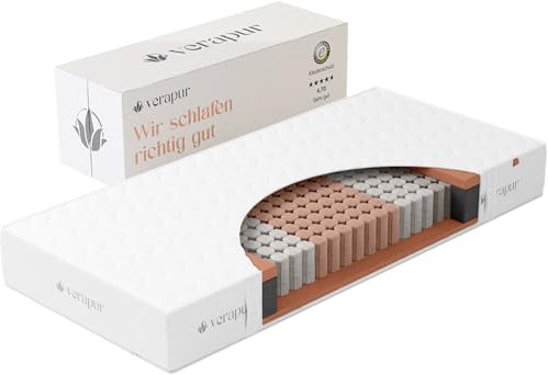 verapur Ortho Plus Taschenfederkernmatratze, H3-140 x 190 cm, 7-Zonen Matratze, Tonnentaschenfederkernmatratze, waschbarer Bezug, Öko-Tex, 23 cm hoch