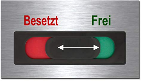 Frei-Besetzt-Hinweisschild-Schild-mit Schieber rot/grün-Türschild-Toilettenschild-Büroschild-180 x 100 x 3 mm-Aluminium Edelstahloptik silber mattgebürstet (1905-21G -mit Klebepads)