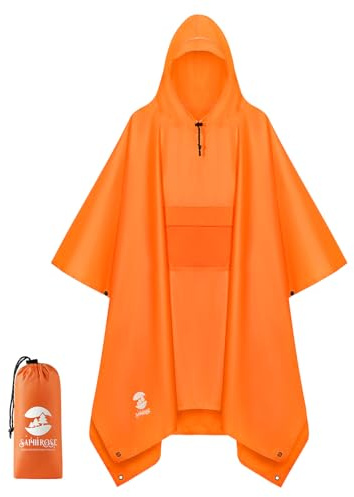 SaphiRose Double Layer Rain Poncho, Waterproof Thick Hooded Raincoat 3-in-1