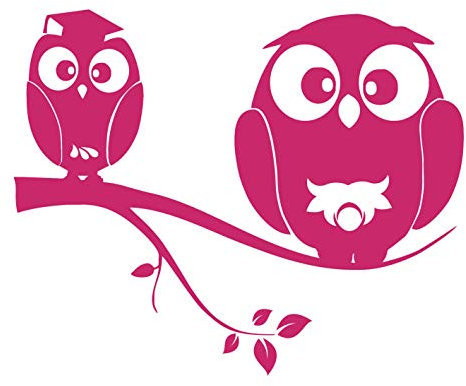 kleb-Drauf / 1 Zwei Eulen auf AST/Pink - glänzend/Wandtattoo Wandaufkleber Wandsticker Aufkleber Sticker/Wohnzimmer Schlafzimmer Kinderzimmer Küche Bad/Deko Wände Glas Fenster Tür Fliese