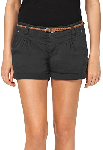 Sublevel Damen Kurze Hose Stretch-Shorts mit Flecht-Gürtel Dark-Grey S
