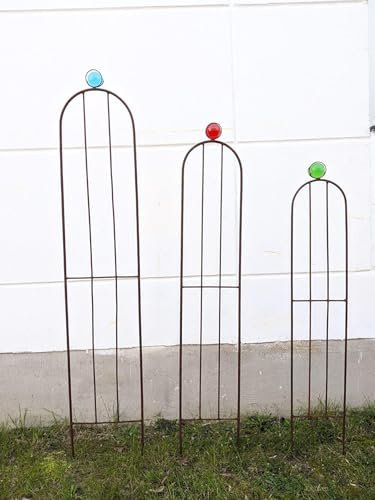 Zen Man Garten edelrost Rankgitter Metall Rost Rankhilfe Rosenbogen mit Glaskugel Garten Kletterhilfe aus Metall Ranksäule Haupthalterungsmaterial :10mm (032033-1DB, 140)