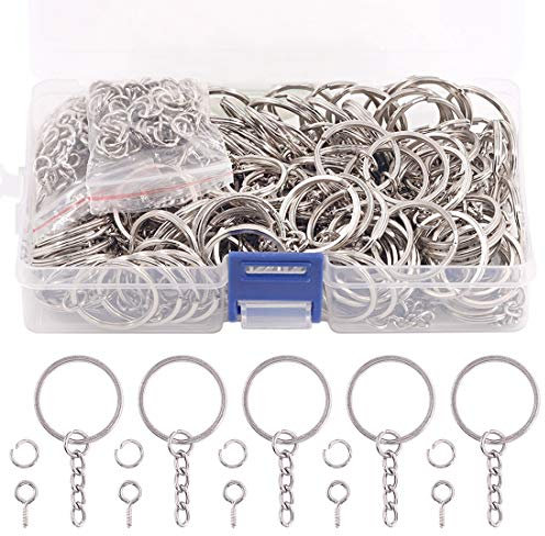 Sweet 450Pcs 4/5 Inch 20mm Silver Flat Key Chain Kit, Including 150Pcs Split Keychain Rings and 150Pcs Jump rings, 150Pcs Screw Eye Pins, Bulk for Jewelry Findings Making