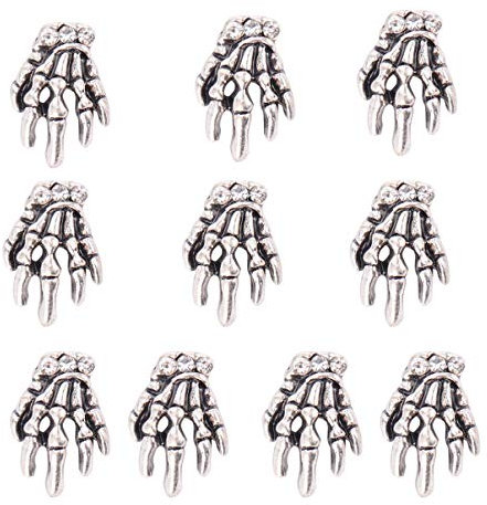 Lurrose 10Pcs Alloy Skeleton Hand Nail Decals Diy Nail Art Accessories for Manicure and Pedicure Decoration