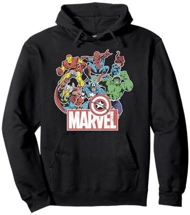 Marvel Avengers Team Retro Comic Vintage Felpa con Cappuccio