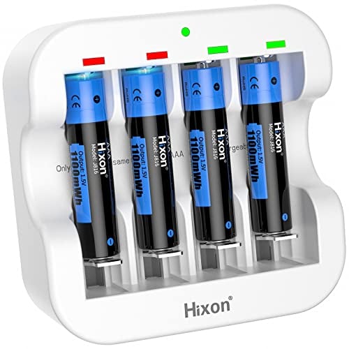 Hixon 1,5V AAA Wiederaufladbare Lithium Akku 1100 mWh, Set mit 4 Lithium AAA Akku Mit Ladegerät