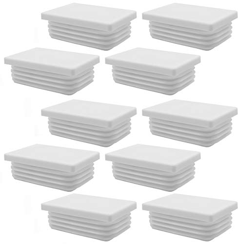 Enkotrade 10 Stück Lamellenstopfen Weiß für Rechteckrohre, 60x40 mm, Rohrabdeckung aus hochwertigem Polyethylen Kunststoff, Stopfen, Endstopfen, Kappen, Gleiter | Rohrstopfen Rechtekig