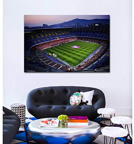 N / A Dekorative Drucke aus Leinwand NOU Camp Stadium Fußballplatz Wohnzimmer Home Wandkunst Dekor Holzrahmen Stoff Poster-50x70cm