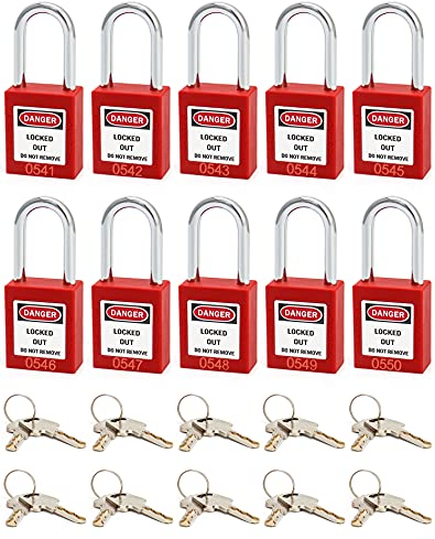 QWORK® Lockout Vorhängeschloss, 10Stk Vorhängeschlösser mit 20 Schlüssel, Rot, 38mm