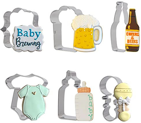Bier Thema Baby Brauen Keksausstecher Set Edelstahl Bierkrug Flasche Onesie Rassel Babyflasche Foto Plaques Teig Fondant Keks Formen für Babyparty