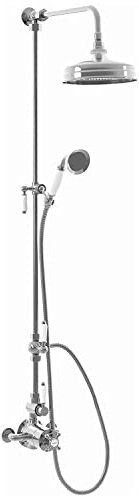 ENKI, Downton, SH0597, Shower Set with 2 Shower Head Outlets & Handshower Bracket, Twin Thermostatic Shower Valve, White & Chrome Shower Tap Attachment for Bathrooms Showers, Classic Shower Set