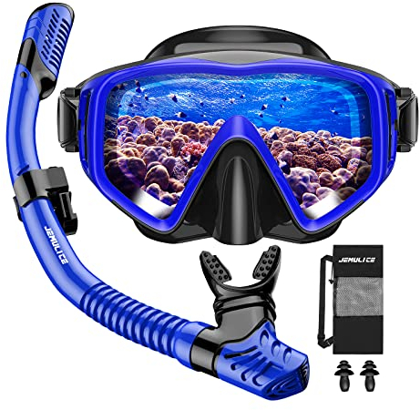 JEMULICE Set per Snorkeling Adulti con Maschera e Boccaglio, Maschera Subacquea Anti-Fog & Anti-Perdite Panoramica 180°, Maschera da Snorkeling, Snorkel Set, Maschera per Immersioni, Unisex-Adulto