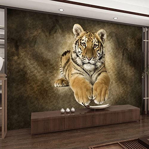 XTSWallpaper Tapete Fototapete 3D Effekt 400X280Cm Retro Tier Tiger 3D Selbstklebendes Tapetenbild Abnehmbar Wandtapete Wohnzimmer Pvc Wasserdichte Wandtattoos Wandaufkleber Dekor