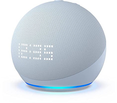 Certified Refurbished Echo Dot with clock (5th generation, 2022 release) | Bigger vibrant sound Wi-Fi and Bluetooth smart speaker and Alexa | Cloud Blue