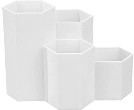 Gcroet Makeup Brush Holder,Multifunction Pen Holder Pot Hexagon Make-up Brush Organiser Pencil Container Stationery Storage,Hexagonal Pen Holder Plastic Pencil Brush Storage Organiser for Desk White