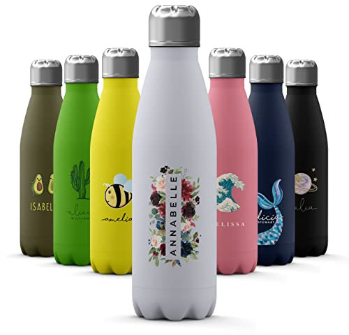 Tirita Personalised Water Bottle - Thermal Travel Flask for Hot & Cold Drinks - Insulated Stainless Steel Bottle - Gym, Office, School Drink Bottles - 500ml water bottle [09- English Roses Bouquet]