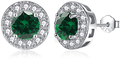 MASOP Ohrstecker Silber 925, Geburtsstein Ohrringe Smaragd Runde Zirkonia Schmuck Geschenke für Frauen Damen Mädchen zum Geburtstag