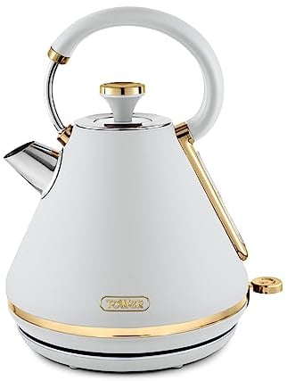 Tower T10044WHT Cavaletto Pyramid Kettle with Fast Boil, Detachable Filter, 1,7L, 3000W, Optic White and Champagne Gold