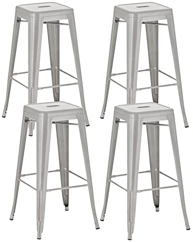 TPFLiving Barhocker Joy 4er Set mit angenehmer Fußstütze - Gestell Metall Silber - Sitzfläche: Metall Silber
