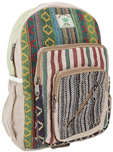 GURU SHOP Bunter Ethno Hanf Rucksack - Beige/grün, Unisex - Erwachsene, 35x24x15 cm