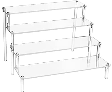 QWORK® 4 Tier Clear Acrylic Display Stand, 30x25x20cm, 4mm Thickened Board, Acrylic Retail Riser for Pop Figures, Cupcake, Dessert, Perfume, Nail Polish, Condiment