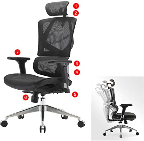 Mendler Bürostuhl HWC-J89 ergonomisch, Lordosenstütze - Mesh schwarz