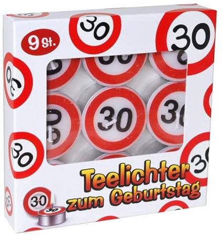 Kerzen Teelichter 30 Geburtstag Verkehrsschild 9tlg.