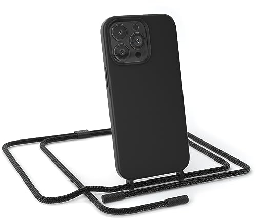 EAZY CASE - Handykette Silikon Premium kompatibel mit iPhone 13 Pro Handyhülle mit Umhängeband, Handykordel mit Schutzhülle, Silikonhülle, Hülle mit Band, Kette für Smartphone, Schwarz