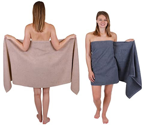 Betz 2 Stück Saunatücher groß XXL Berlin Größe 70 x 200 cm Badetücher Saunatuch Cappuccino/dunkelgrau