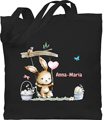 Baumwolltasche - Ostergeschenke Ostern - Hase Süß Kinder personalisiert I Osterhase - Unisize - Schwarz - stoffbeutel kaninchen oster jutetasche osterhasen name erwachsene hasen tasche