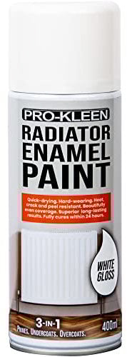 Pro-Kleen Radiator Enamel Spray Paint White Gloss 400ml - Heat Resistant up to 100ºC - For Radiators, Hot Pipes, Water Tanks & More - Fast Drying & No Primer Needed