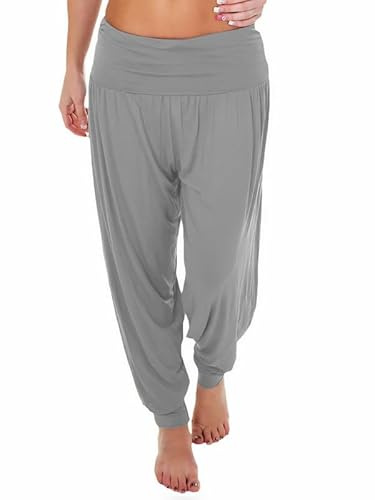 Prime fashions - Ladies Harem Trousers - Women's Full-Length Stretch Casual Pants (M-L, Light Grey)