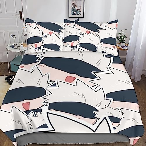 UKALOU Jujutsu Kaisen Gojo Satoru Bettwäsche Set 3D Bettwäsche Set 3 Teilig Mikrofaser Bettbezug Mit Reißverschluss Und Kissenbezug Weich Haltbar Atmungsaktive Double(200x200cm)