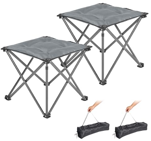 FUNDANGO Campinghocker faltbar Outdoor Camping Hocker zusammenklappbar mit Tragetasche (Grau-2er Set Plus)