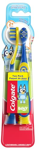 Colgate Bluey Extra weiche Zahnbürste für Kinder, Kinder-Zahnbürsten-Set mit integriertem Saugnapf, für Kinder ab 2 Jahren, extra weiche Borsten, 2 Stück