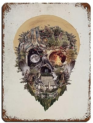 KOURT Blumen und Totenköpfe Leben und Tod Tag der Toten Retro Poster Metall Blechschild Chic Kunst Retro Eisen Malerei Bar Menschen Höhle Cafe Familie Garage Poster Wanddekoration 30 x 40 cm