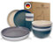 FineNature® Design Geschirrset 4 Personen – Wiederverwendbar Recyclebar - PP-Kunststoff, BPA-frei [12-Teilig] modernen Farben, Camping Geschirr Set, Teller, Schüsseln, Becher, Robust, Unzerbrechlich